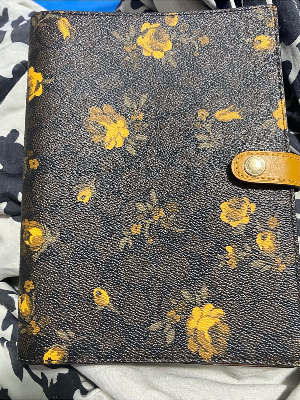 Leather Floral Organizer Folio in Yellow Coach